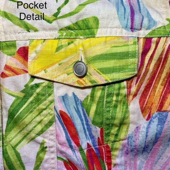 🐠 Chicos Tropical Floral Linen Blend Jacket, Pre-Owned, Size 3 (16) 🌺 - Picture 9 of 12